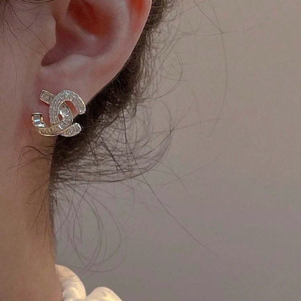 NWT Elegant Alphabet Crystal Earrings  Zirconia Letter X Gold Needle Stud